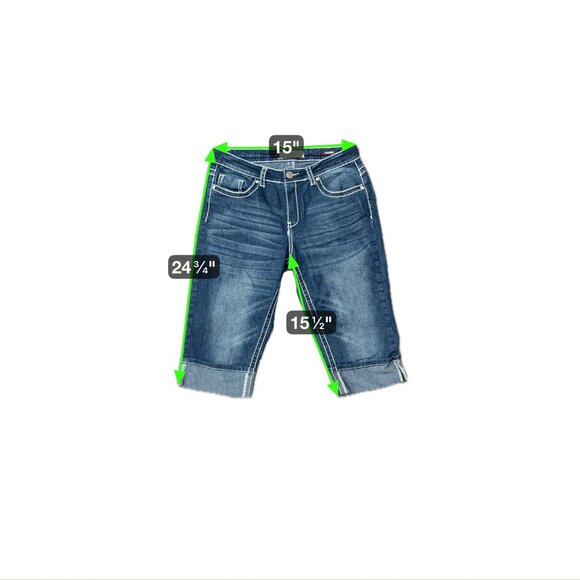 VGS Womens Denim Dark Wash Stretchy Contrast Stitching Bermuda Shorts Size 10 Co - Picture 7 of 10